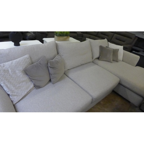 1486 - Large oatmeal upholstered L shaped sofa