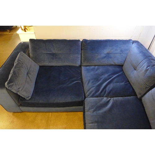 1349 - A Grand Designs deep ocean blue plush LHF corner sofa