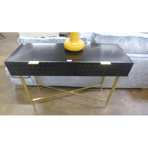 1497 - A black single drawer console table with gold legs