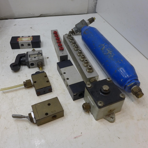 2002 - Box of pneumatic fittings, valves, splitters, manifolds, etc.