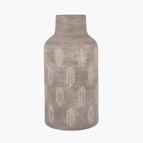 1306 - A fern textured stone grey stoneware vase, H 31 cms (70-61420)   #