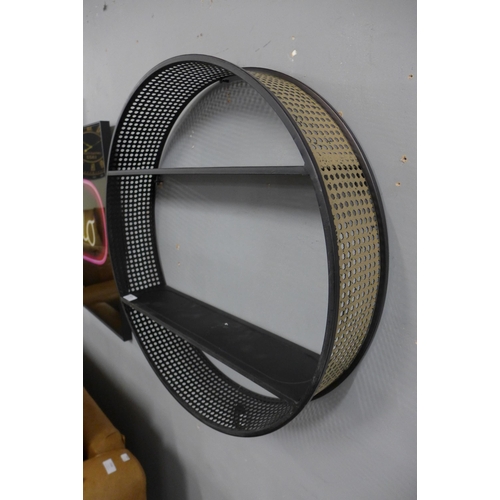 1316 - A round rattan effect metal shelf unit, H 66cms (HE162855)   #