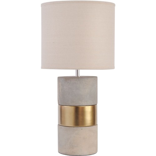 1328 - A concrete base table lamp with a decorative gold band and linen shade, H 63cms (70316743)   #