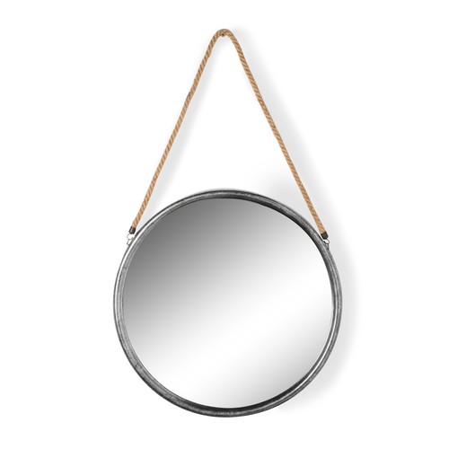 1329 - A medium round gold metal mirror on a hanging rope with Hook H46cms (JRG1211)         #