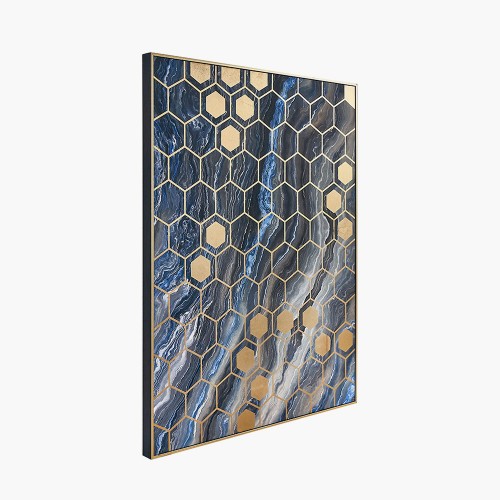 1333 - A black marble canvas with gold geo pattern, H 80cms, W 60cms (71-33531)   #