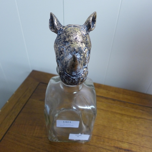 1355 - A glass storage bottle with rhino head stopper, H 24cms (HKL3506)   #