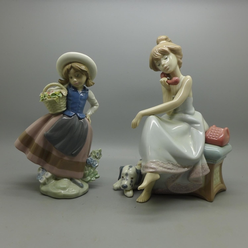 610 - Two Lladro porcelain figurines, Chit Chat (ref 5466), a young lady on the phone, designed by Juan Hu... 