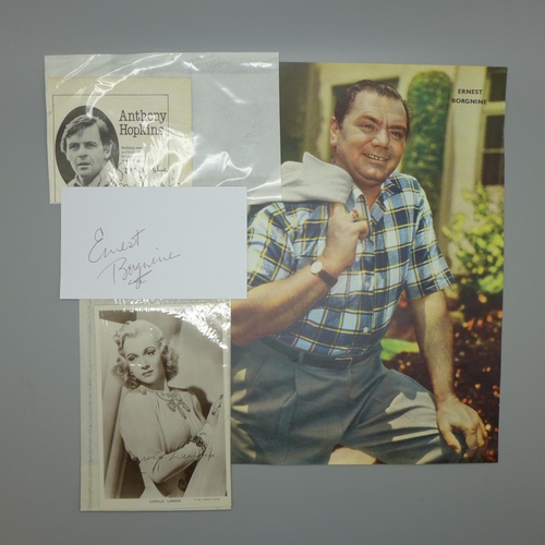 625 - Autographs, Ernest Borgnine, Anthony Hopkins and Carol Landis
