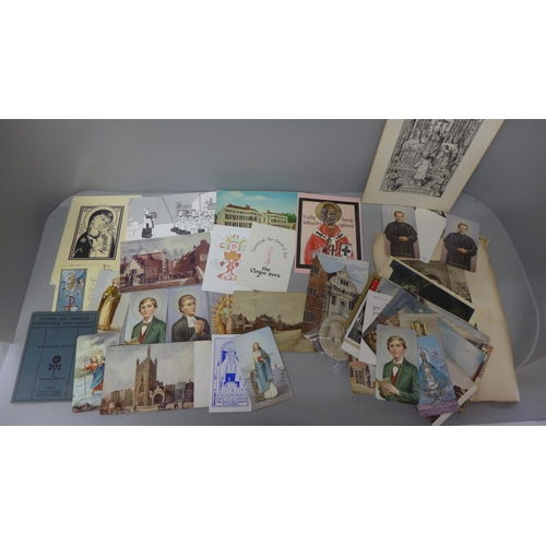 633 - A collection of religious ephemera, including postcards, etc. and a Georgian plaque