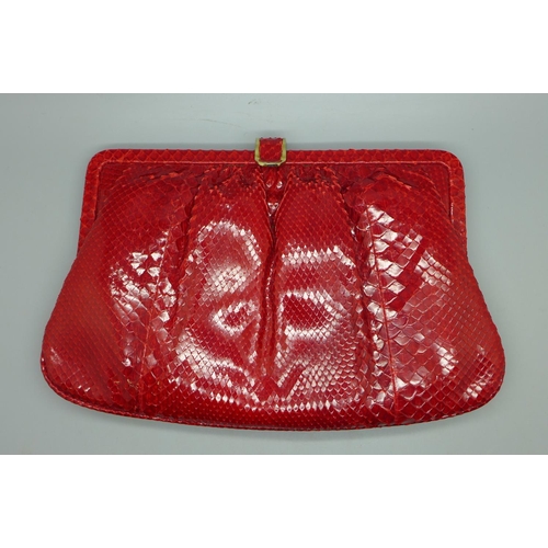 634 - A Colombetti 'red python' handbag, made in Italy