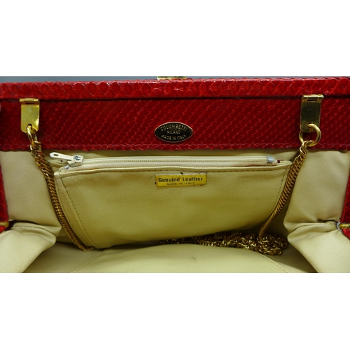 634 - A Colombetti 'red python' handbag, made in Italy