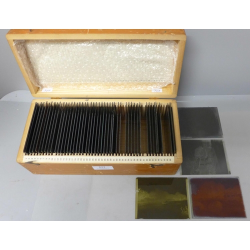 643 - A wooden case of fifty glass plate negatives