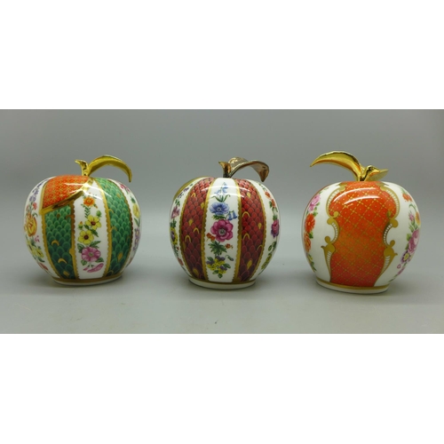 647 - Three Royal Worcester apple candle snuffers, boxed