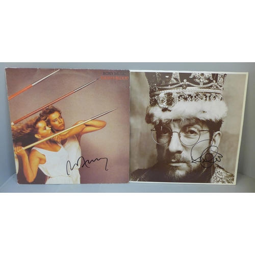 657 - Two pop music autographed LP's, Bryan Ferry and Elvis Costello