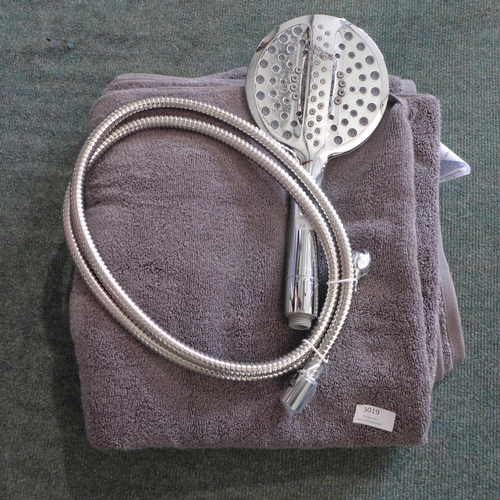 3019 - Waterpik Powerpulse Shower Head and Hose and Charisma Grey Bath Towel (640GSM), (258-12,33)   * This... 