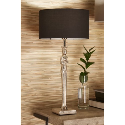 1321 - A Pose statue silver table lamp with a black shade, H 52cms (30-774-B039)   #