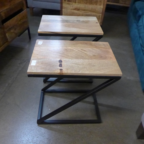 1352 - A pair of hardwood and steel lamp tables * this lot is subject to VAT