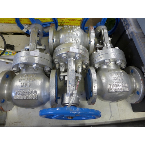 2041 - 3 Velan 3-150 water pipe valves (model no.:- 7502-600)