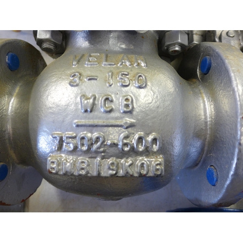2041 - 3 Velan 3-150 water pipe valves (model no.:- 7502-600)