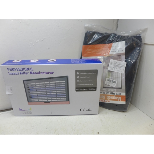 2045 - Commercial UV insect killer lamp, boxed & unused plus black magnetic screen door, size 120cm x 22cm ... 