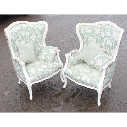 1 - A pair of 20th century white painted high back armchairs