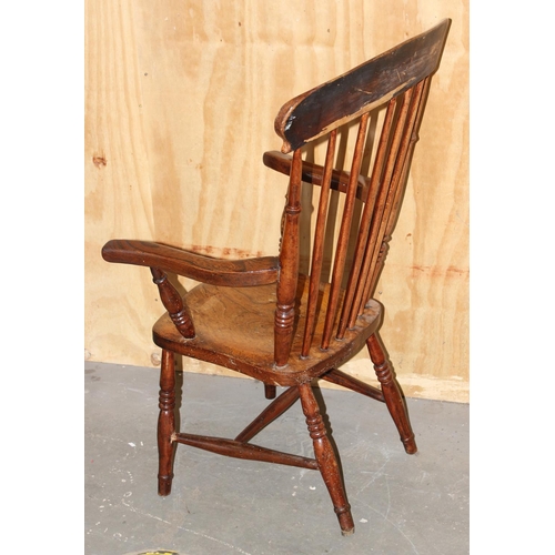 23 - Antique Elm seated stick back farmhouse chair