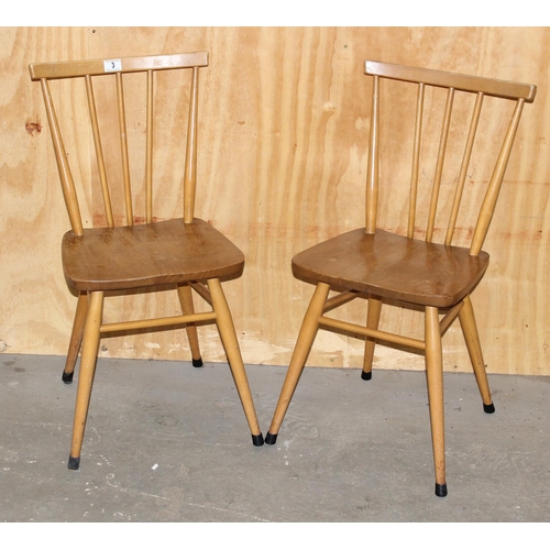 3 - A pair of Ercol Stickback blue label dining chairs