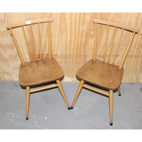 3 - A pair of Ercol Stickback blue label dining chairs