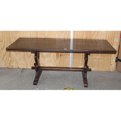 38 - Oak refectory table with five ladderback rush seated chairs