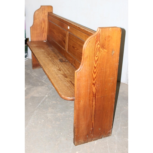17 - Vintage high backed pitch pine church pew, approx 190cm long
