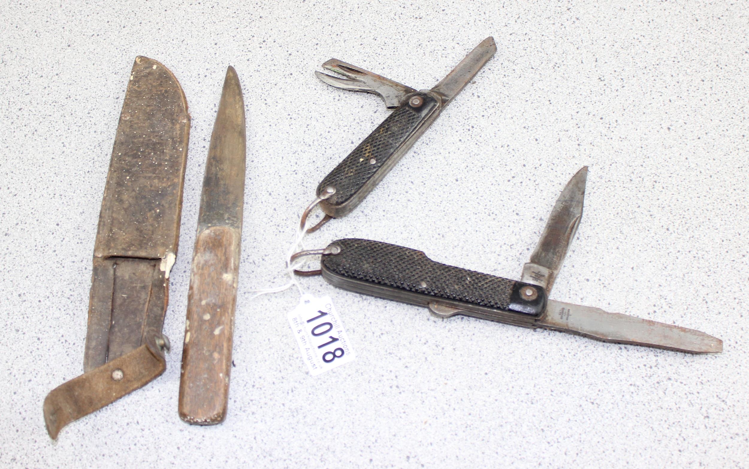 2 military style jack knives, one by Rowbotham and a utility knife (3)