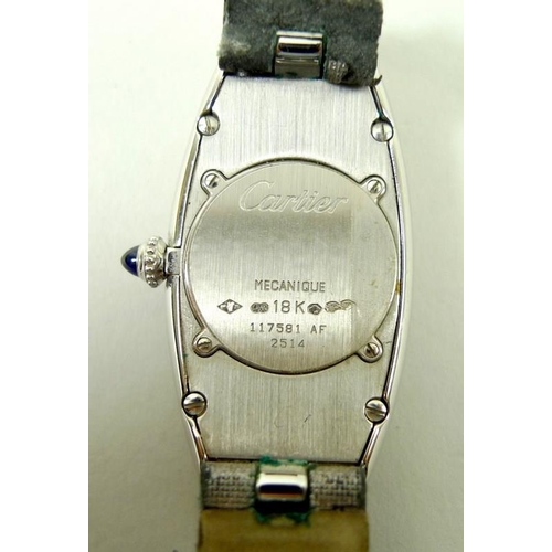 825 - An 18ct white gold Cartier 'Baignoire Allongee' lady's wristwatch, circa 1990s, the elongated oval f... 