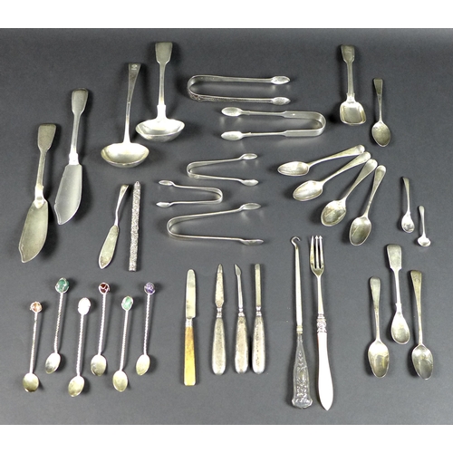 26 - A collection of silver flatware, including a 19th century Sterling silver needle case, a 20th centur... 