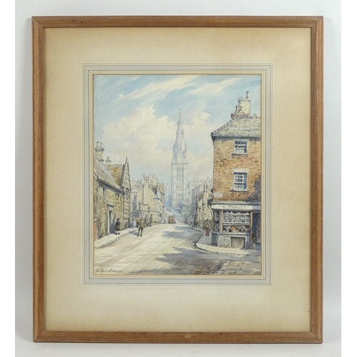 256 - Wilfrid Rene Wood (British, 1888-1976): a view of Stamford, depicting St Mary's Hill, St Mary's chur... 
