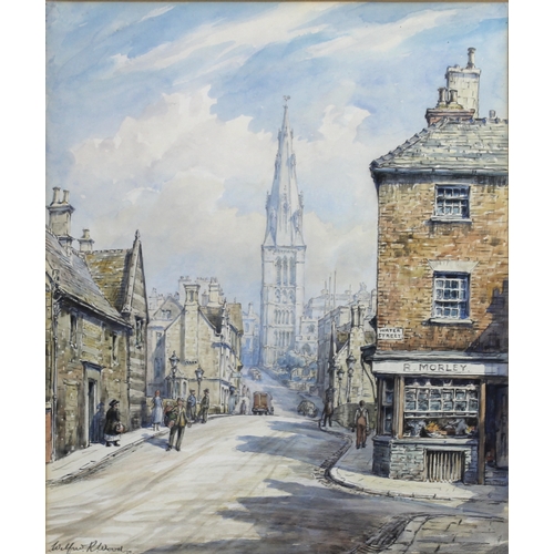 256 - Wilfrid Rene Wood (British, 1888-1976): a view of Stamford, depicting St Mary's Hill, St Mary's chur... 