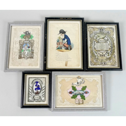 118 - A group of five Victorian valentine postcards, each glazed and framed. (5)