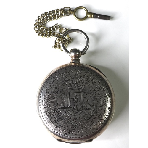 89 - A late 19th century French LUC open faced key wind pocket watch, 800 silver and gold plated case wit... 