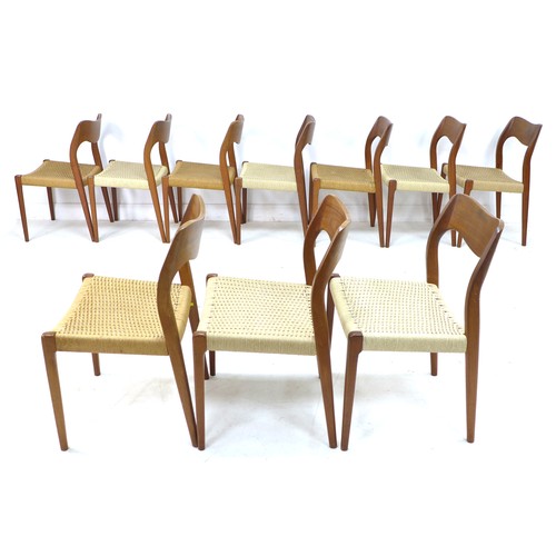 190 - A set of ten Danish teak dining chairs, by J. L. Møllers Møbelfabrik, Model No. 71, circa 1960, desi... 