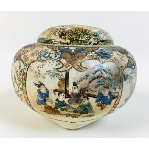 3 - A Japanese early 20th century Satsuma pottery potpourri, vase and pierced cover, decorated with rese... 