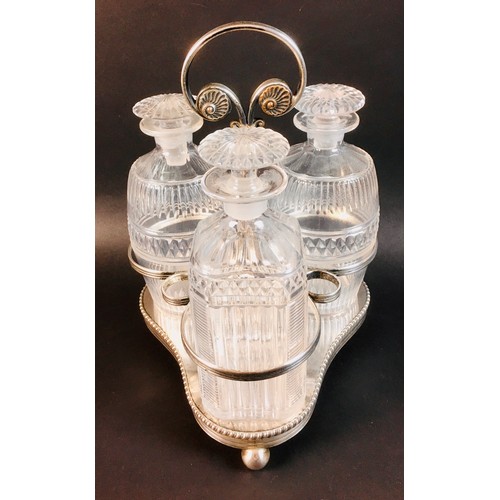 58 - Three 19th century cut glass decanters and a silver plated decanter stand, together with a collectio... 