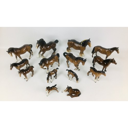 37 - A group of fourteen Beswick horses, including two mares with raised forelegs, one with repair to ear... 