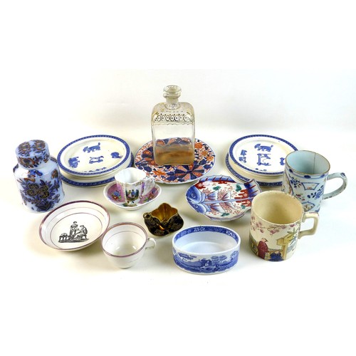 14 - A group of ceramics, porcelain and glass items, comprising a Chinese famille rose tankard, a/f crack... 