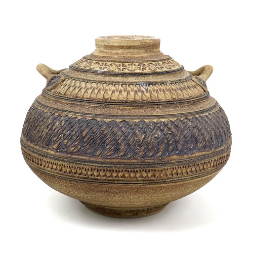 20 - Robert Tinnyunt (Burmese, b. 1940): a studio pottery vase, circa 1980, of squat ovoid form with twin... 