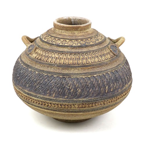 20 - Robert Tinnyunt (Burmese, b. 1940): a studio pottery vase, circa 1980, of squat ovoid form with twin... 
