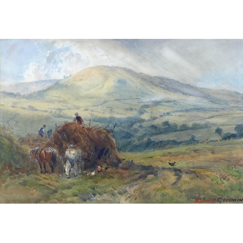 232 - Sydney Paul Goodwin (British, 1867-1944): 'Haymaking in the Welsh Hills', signed in red lower right,... 