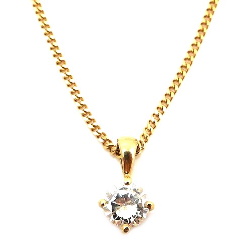 398 - An 18ct yellow gold diamond solitaire pendant necklace, the 0.55ct, 5.5 by 3mm, brilliant cut stone ... 