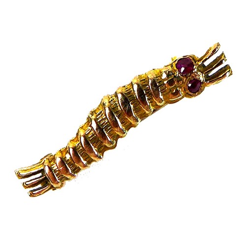 400 - A WWII Caterpillar Club 9ct gold brooch, modelled as a silk worm, with inset ruby eyes, engraved to ... 