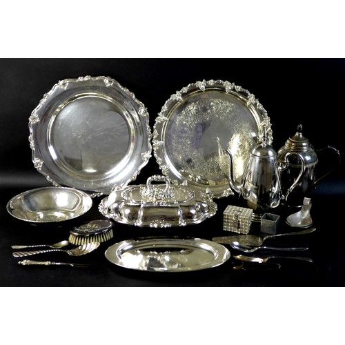 2 - A collection of silver plated wares, including Danish items, a presenttion tray and another, a bowl,... 