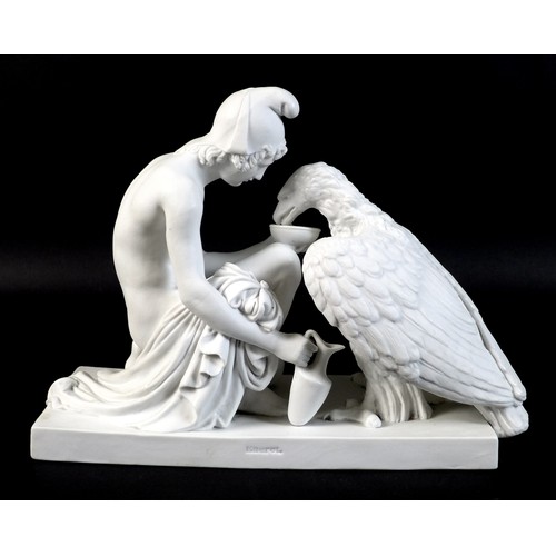 72 - A Royal Copenhagen Parian sculpture, circa 1900, modelled as 'Ganymede and the Eagle', after the ori... 