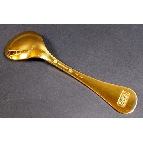 34 - A Georg Jensen gilt Sterling silver 1972 year spoon, with enamel corn marigold to its finial, Design... 